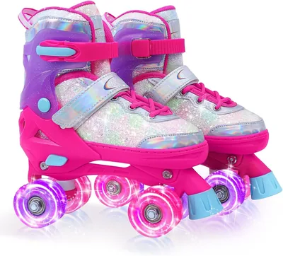 Nattork Kids Roller Skates - Light Up Wheels, Adjustable Sizes