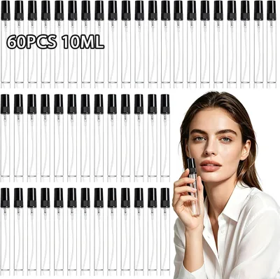 120pcs Mini Botellas en Aerosol de Perfume Recargables 10ml, Mini Atomizador de Vidrio Transparente para Decants Perfumes, Perf