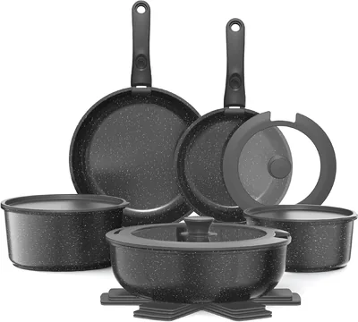YASHE 15 Pezzi Pentole Antiaderenti Induzione | Set Cucina Granito Senza Tossici con Coperchio per Casa e Motorhome - Sconto 15%