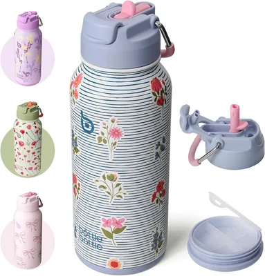 Botella Bottle Riviera Bloom 1L de Acero Inoxidable con Paja, Resistente a Fugas para Deportes Gimnasio