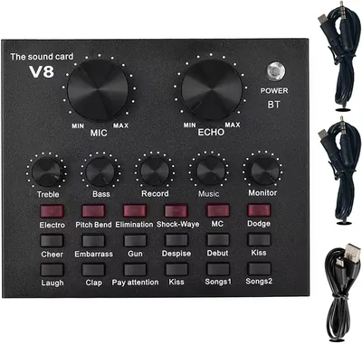 بطاقة صوت V8، بطاقة صوت خارجية، لوحة مزيج صوت صغير واجهة USB، مؤثرات صوتية متعددة، قابل لتعديل الصوت للموسيقى