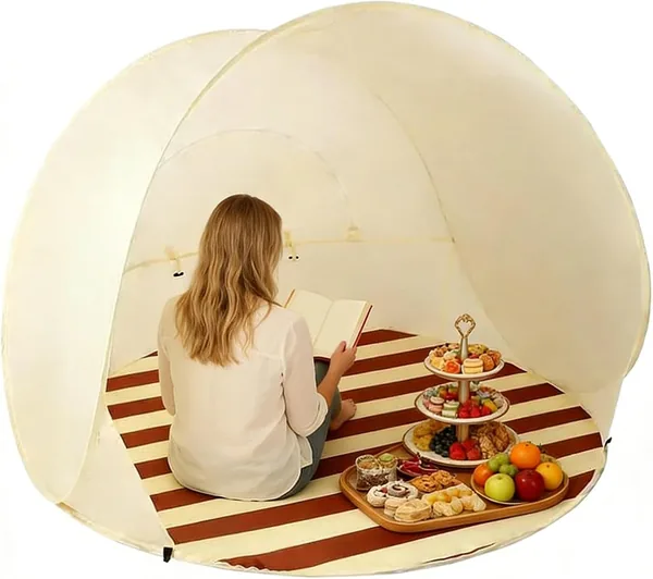 Strandtent 3/4 Personer Med Enkelt Oppsättning UV Skydd, Premium Syntetisk Case, Kanopi med Transpirabel Vindöfver