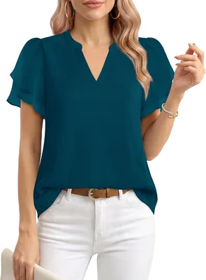 Lotusmile Women's Chiffon Blouse Puff Sleeve Top