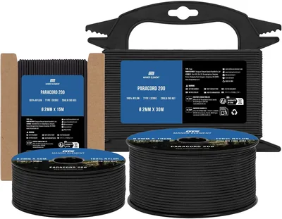 Manco Element 2mm Paracord Negro 15m 3 Trenzas Tipo I | Cable de Nylon al 100% | Capacidad 90kg - Ideal para DIY, Exteriores, Acampada