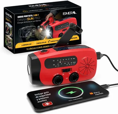 Radio Solar de Emergencia ISMERAL® con Manivela e Incluye Manual de Emergencias, 2000mAh, 3 Modos Carga