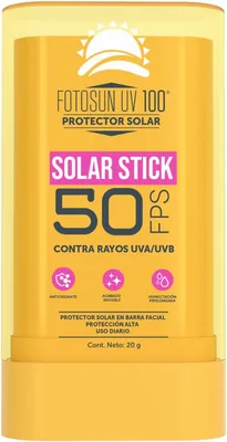 Fotosun UV 100 Solar Stick FPS 50 - Protector Solar Facial en Barra con Protección UVA/UVB y Luz Azul, Bloqueador Solar Portátil