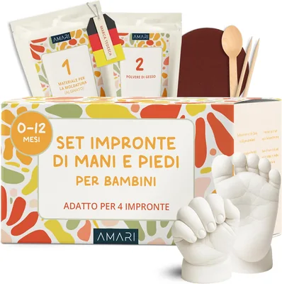 Amari® Set di Impronte in Gesso per Bambini con Confezione di Alta Qualità Eterna Ricordanza con Materiali di Modellazione a Calce