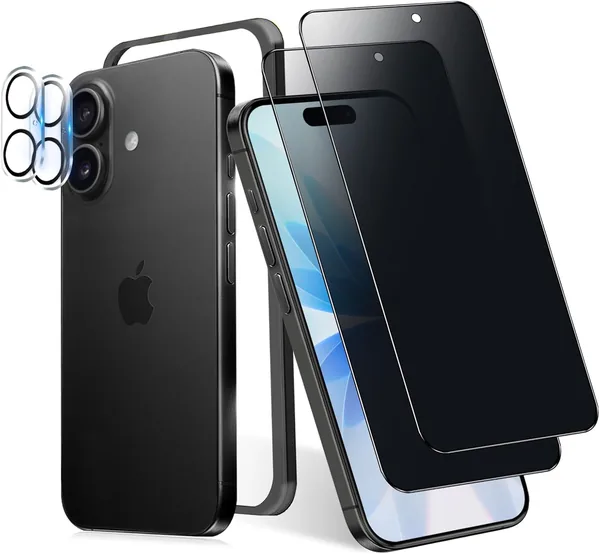 ミニカ 180° アンチピーキングフィルム（iPhone 17用） プライバシー保護 左右非可視 ガイドフレーム付き カメラフィルム セット