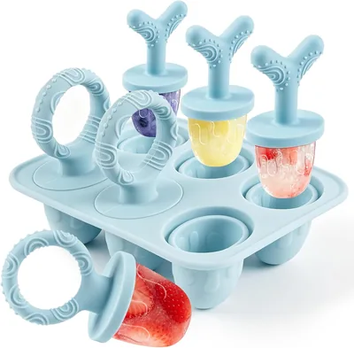 Moldes de helado para bebés, 6x 18ml Moldes de paleta de silicona mini, con palas de masticar, libres de BPA, Ideal