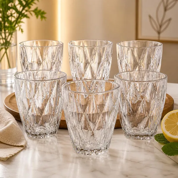 Conjunto de 6 Copos de Vidro Diamante, 300ml - Resistente e Elegante