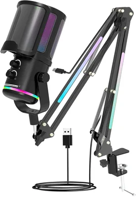 Micrófono Condensador USB Zienstar para Gamers con Brazo Articulado, Cancelación de Ruido y RGB
