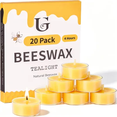 20 stk Bymsla beeswax teelichter, 4 timmar brandtid | med kotonvick, handbagar, ikotligt och miljövänligt