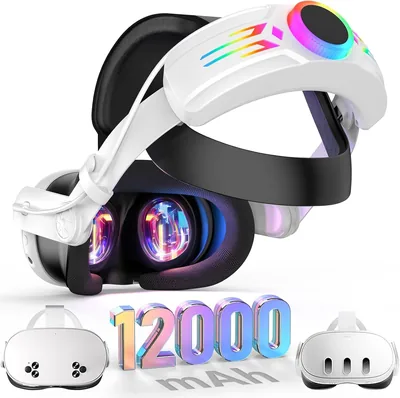 حزام رأس CENXI RGB مع بطارية ل Meta Quest 3S/Quest 3، عبوة بطارية 12000mAh لوقت لعب مطول 8 ساعات، شحن سريع