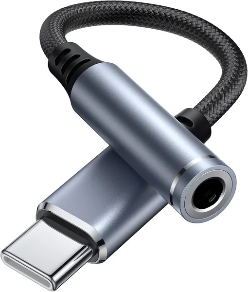 USB/USB C to 3.5mm Audio Jack Adapter, External Sound Card Converter Compatible with Headset, PC, Laptop, Mac, Desktops, Linux, PS4 and More Devices (USB C Grey)