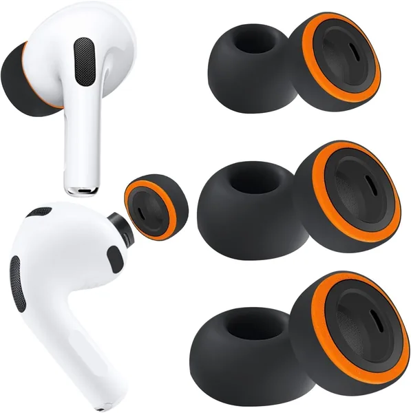 3 Pairs Hybrid Memory Foam and Silicone Ear Tips for AirPods Pro 3, Anti-Slip Eartips with Noise Isolation, Replacement Tips Fit in Charging Case, Black S/M/L Assorted