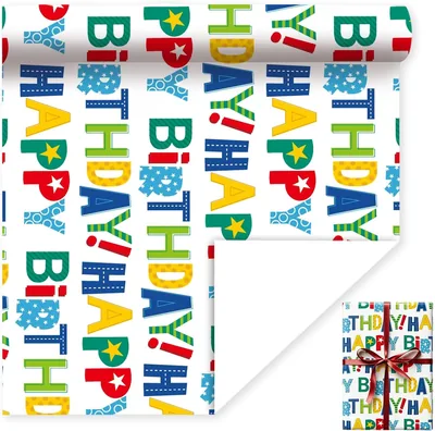 Happy Birthday Wrapping Paper Set, 5 Sheets