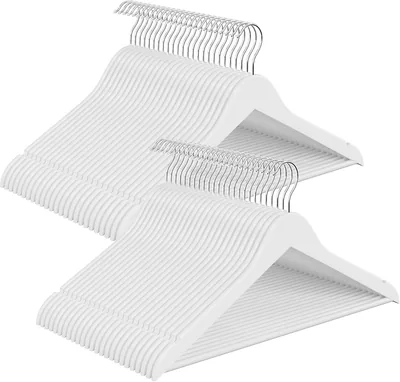 SONGMICS Cason CRW045W101 Ganchos para Ropa de Madera de Birche, 43 x 0.8 x 21 cm, Paquete de 50, Blanco (10% de Descuento)