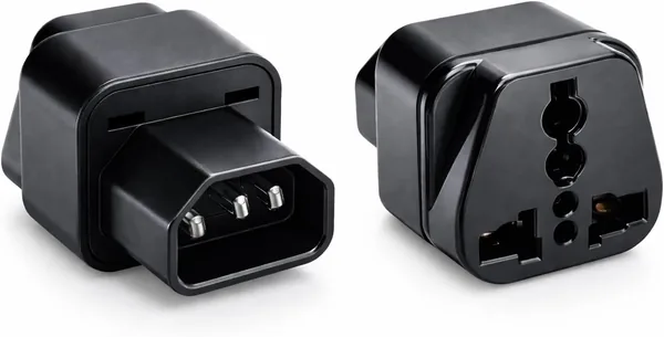 2-Pack C14 to Universal Female Socket Power Adapter AC Plug - Heavy Duty IEC 60320 C14 Male to Universal Female Power Converter - 250V 10A - Black