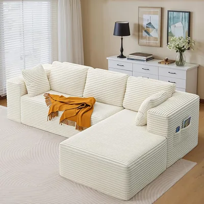 Xbro Ecksofa, L-formig, modular utan montering, corduroy 3-sittare, flexibel med kallor och sidoras, få denna bästa pris