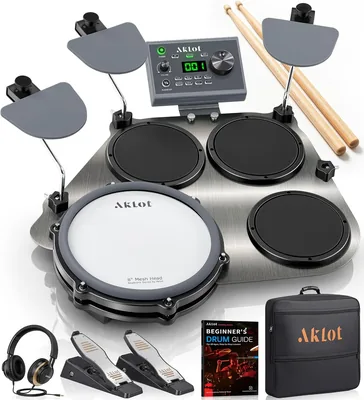 AKLOT Portable Electric Drum Set, 8" Dual-Zone Mesh Snare