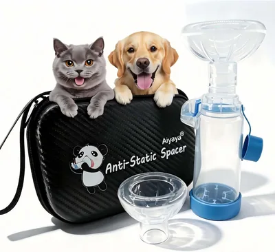 NESSICURE Pet Aerosol Chamber Inhaler Spacer for Dogs and Cats - Includes Two Mask Sizes and a Carry