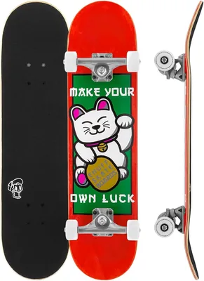Enuff Lucky Cat Complete Skateboard - 7-warstwowy klonowy pokład i komponenty premium: Decade Pro Trucks, koła 53 mm XX, łożyska Abec 7