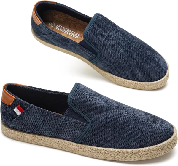 GLAMORA Espadrillas Hombre Slip On Zapatilla de Tela Ligera Transpirable Suela de Goma Efecto Esparto Casual Verano Flex