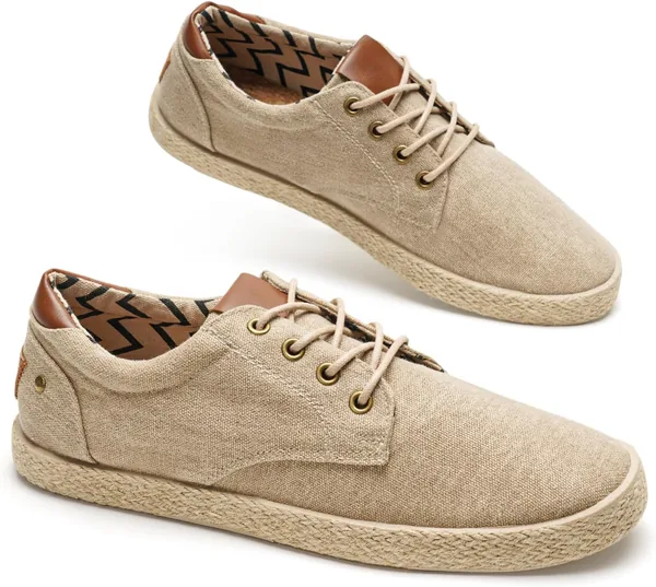 Zapatillas GLAMORA Hombre con Cordones, Espadrilles de Lona Suela Transparente Efecto Goma Esparto Casual
