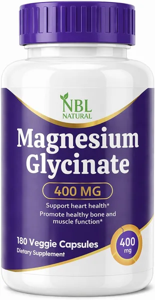 NBL Natural Magnesium Glycinate 400 mg, 180 Veggie Capsules