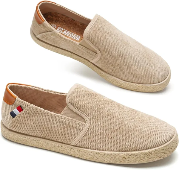 GLAMORA Espadrillas Hombre Slip On Zapatilla de Tela Ligera Transpirable Suela de Goma Efecto Esparto Casual Verano Flex