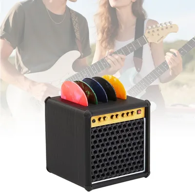 Caja para púas de guitarra, vitrina con 5 púas de celuloide - Mejor Oferta