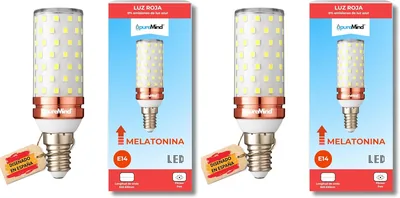 Luz nocturna Terapia de Melatonina E14 Roja sin Parpadeos + 0% Luz Azul + Hilo Estándar, Puremind, Oferta del 23%