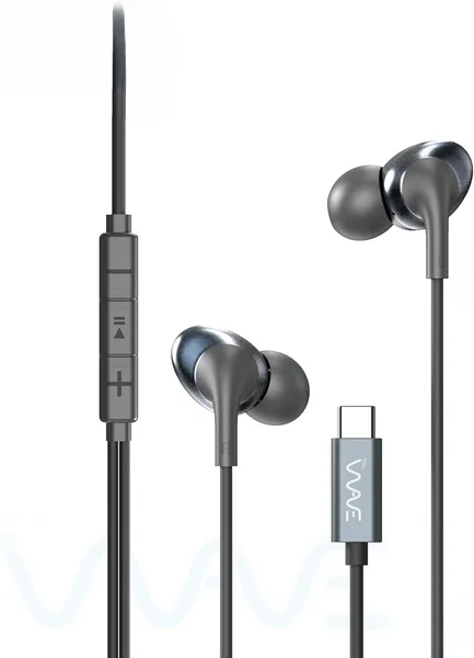 Wave Wired Earphones with Type-C Connector, Extra Bass, Zero Latency, Low Distortion, Built-in Microphone, Black
