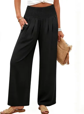MXKJ-IU Pantalones De Pierna Ancha para Mujer, Pantalones De Playa Informales De Talle Alto con Bolsillos - Mejor Oferta