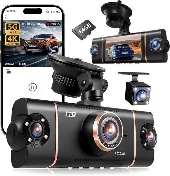 XYGCACO 4 Channel 360 Dash Cam Front Rear Inside and Left Right
