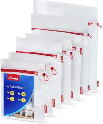 Vileda Waschnetz Set 7 Teile in 4 Größen für Waschmaschine | Abriebfest aus Polyester, Sätze in XL, L, M und S für Bettwäsche, Schweiß