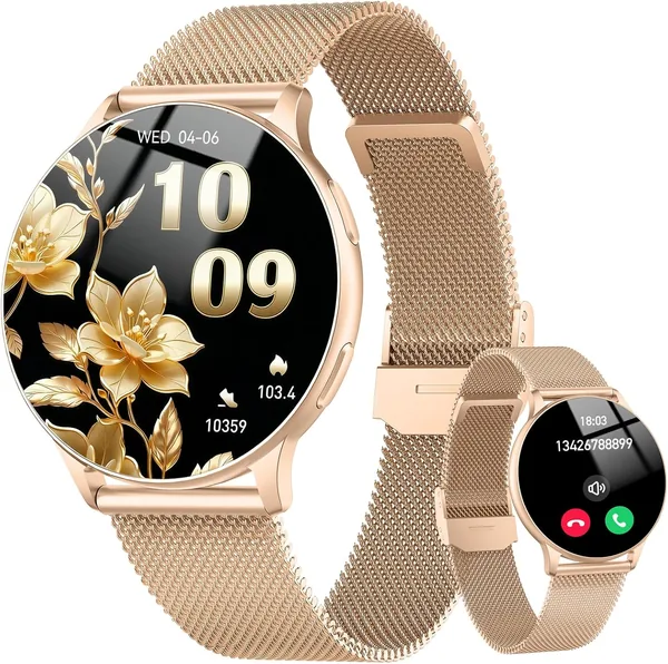 Montres intelligentes pour femmes avec appel Bluetooth, 1.32 pouce Smartwatch avec suivi du rythme cardiaque/SpO2/sommeil, 120+ modes sportifs, IP68 étanche