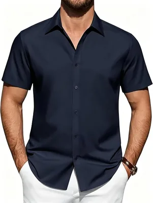 OLKBV Camisas de Vestir de Manga Corta para Hombre, Cierre de Botones, Elásticas, Uso Empresarial y Casual, Ideales para Citas