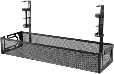 Under Desk Cable Management Tray, Clamp-on, No Drilling, Metal Mesh, Black, 40x13x19.8cm, Holds up to 10lbs, Wire Organiser - 15% Off