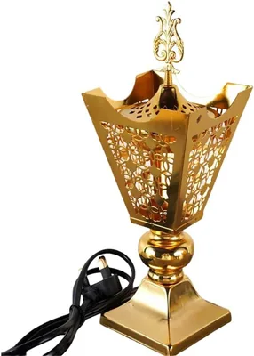 بخور بوسيدين الكهربائي - محرق البخور العربي بالعود واللبان، محفظة ذهبية على الطاولة، منفذ متعدد الوظائف