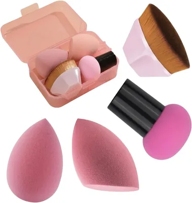 Kit Esponja Pincel Maquiagem Gota Hexagonal Base Po Corretivo Blush Estojo - 28% Off
