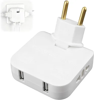 Enchufes planos multiwall con 2 tomas y 2 puertos USB | Enchufes planos ladrones, 180º cabeza giratoria adaptador americano y europeo 220V, EX