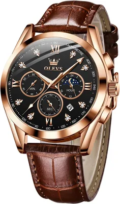 OLEVS Men's Original Analog Quartz Stylish Brown Leather Luxury Business Chronograph Waterproof Date Mens Watch Best Deal