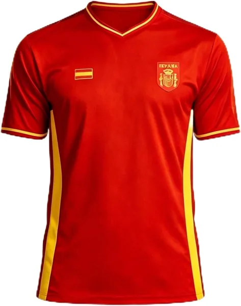 Durabol Spain Football Shirt for Men Red and Yellow 100% Polyester Short Sleeve Breathable