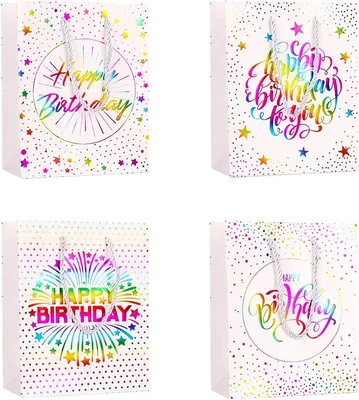 Happy Birthday Gift Bag - Iridescent Wrapping Paper Bags, Personalised Party Favors