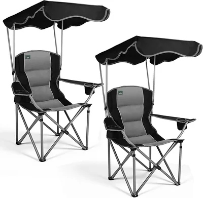 Northroad - Kit de 2 Sillas Plegables para Acampar con Toldo y Reposabrazos, Silla de Playa con Portavasos - Mejor Oferta
