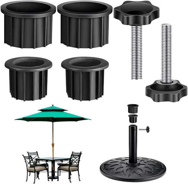 Aputue Umbrella Stand Replacement Parts, 6PCS Heavy Duty Hole Ring Plug Covers, M8 Threading Hand Knobs and Stabilizer Adapters for 38mm and 48mm Poles