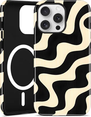 Jusy Telefoncase för iPhone 15 Pro, Ästetisk Zebra Pattern, Shockproof Two-Layer Bumper, Beige Curve | Ästetik