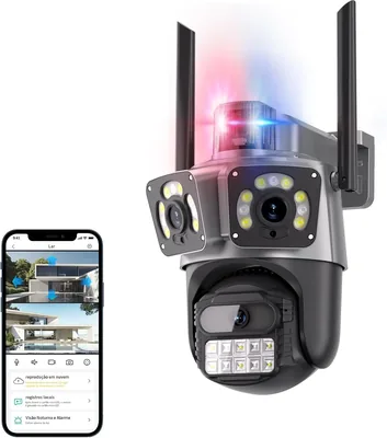 Câmera de Segurança WiFi Externa 2+2+2MP, Visão 355° + 90°, Dupla Lente Grande Angular, Detecção de Movimento, Áudio Bidirecional - Melhor Oferta