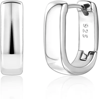 ALEXCRAFT 14K Gold Plated 925 Sterling Silver Small Thick Hoop Earrings for Women - Hypoallergenic Oval T, Best Deal
